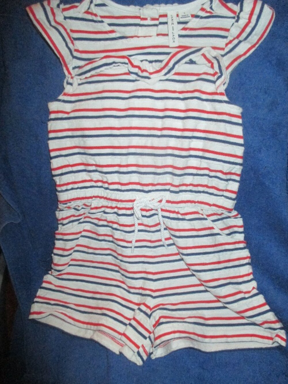 Girls Size 5 Janie & Jack Nautical Red Blue & White Striped ROMPER